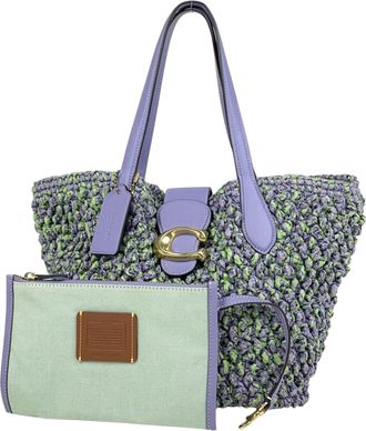 Coach Green Purple Straw Leather Handbag Tote Bag (Pre-Owned)