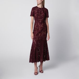 Self Portrait Abito midi in pizzo color borgogna