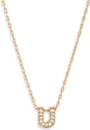 Nordstrom Pav&eacute; Cubic Zirconia Initial Necklace in U- Clear- Gold at Nordstrom