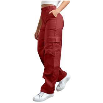 Generic Womens Straight Leg Pants Cargo Trousers Elastic Waist Pants Tracksuit Activewear Women Baggy Wide Leg Casual Work Trousers Elasticated Waist Jogging 