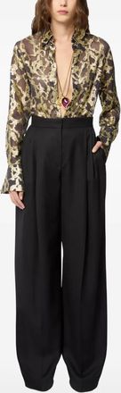Nina Ricci Blouse met marmerpatroon en klokmanchetten - Zwart
