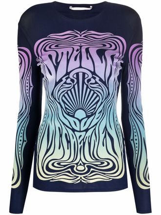 Stella McCartney panelled abstract-print top - women - Acetate - 40 - Blue