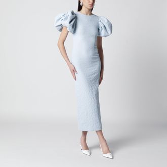 Rotate Light blue balloon jacquard midi dress