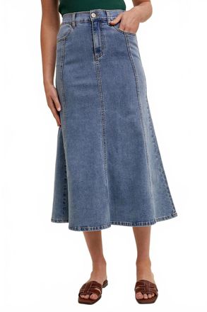 Wishlist Flare Midi Denim Skirt In Blue