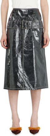 Diesel Patent-leather midi skirt with belt - Skirts - Woman - Grey