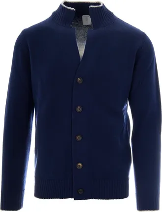 Eleventy Ivory Wool High-Collar Cardigan