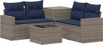 vidaXL Juego De Sof&aacute; 6 Uds. Gris Y Azul Marino Rat&aacute;n Sint&eacute;tico Y Acero Vidaxl