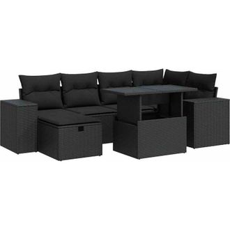 vidaXL Set De Sof&aacute;s De Jard&iacute;n Y Cojines 8 Piezas Rat&aacute;n Sint&eacute;tico Negro