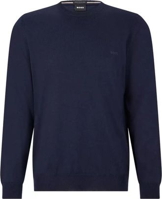 HUGO BOSS Rondhals gebreide trui - Heren - Ronde hals truien - Blauw - 3XL - Truien & Vesten