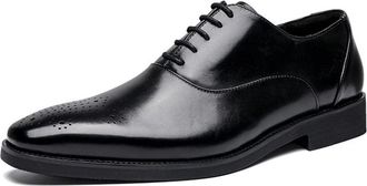 Generic Shoes Dress Oxford for Men Lace Up Square Toe Brogue Embossed Cowhide Non Slip Block Heel Anti-Slip Business(Black,5.5 UK)