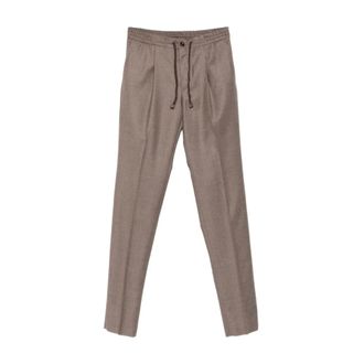 Incotex Broeken, Heren, Beige, 2Xl, Wol, Taupe Wollen Broek met Elastische Taille