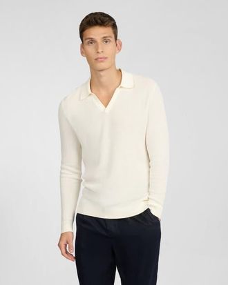 Onia Cotton Textured Long Sleeve Johnny Polo in Egret at Nordstrom, Size X-Large L