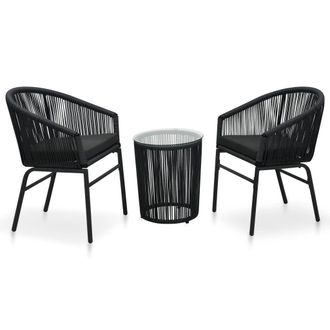 vidaXL Set Mesa Y Sillas De Jard&iacute;n 3 Pzas Y Cojines Rat&aacute;n Pe Negro Vidaxl