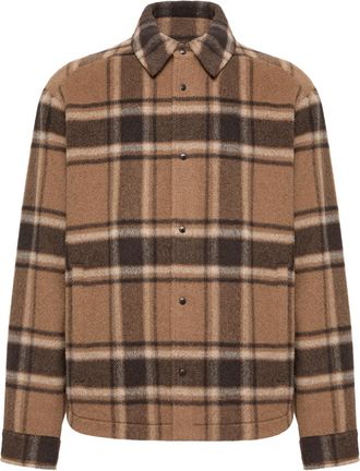 Moncler Moncler Check Wool Shirt Jacket, Men, Beige, Size: Xl