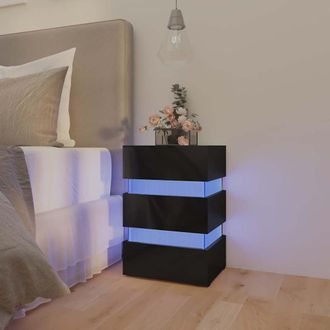 vidaXL Vidaxl - Mesita De Noche Led Madera Ingenier&iacute;a Negro Brillo 45x35x67 Cm