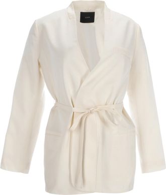 Joseph Joseph Pre-owned Womens Victor Wrap Blazer in White Silk - Ecru - Size Medium