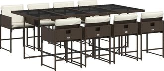 vidaXL Set Comedor Para Jard&iacute;n 9 Pzas Y Cojines Rat&aacute;n Sint&eacute;tico Marr&oacute;n Vidaxl