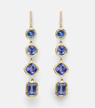 Octavia Elizabeth Orecchini pendenti Cascade in oro 18kt con diamanti e tanzanite
