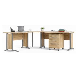 Dmora Escritorio Mirella, Escritorio Multiusos, Mesa De Oficina Para Pc, El Plan De Trabajo, 230x200 H75 Cm, Gris Y Roble - Dmora