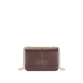 Elisabetta Franchi Cross Body Bags, female, Brown, Size: ONE SIZE Logo Chain Mini Bag