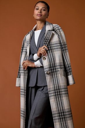 Roman Check Print Longline Coat