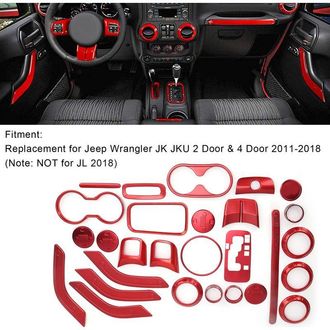 OEM Kit De 28 Piezas De Molduras Interiores De Repuesto Para Jeep Wrangler Jk Jku De 2 Y 4 Puertas (2011-2018) Rojo