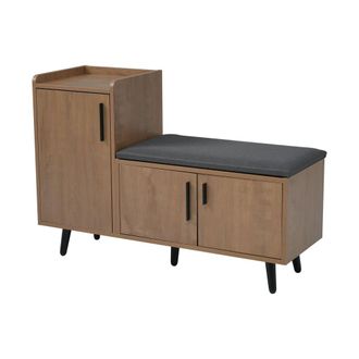 Urban Meuble Mueble zapatero efecto madera y banco de tela gris, 3 puertas