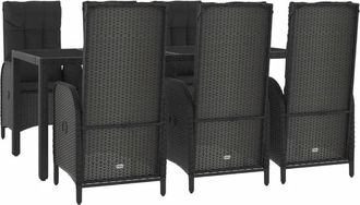 vidaXL Set Comedor Jard&iacute;n 7 Pzas Y Cojines Rat&aacute;n Sint&eacute;tico Negro Gris Vidaxl