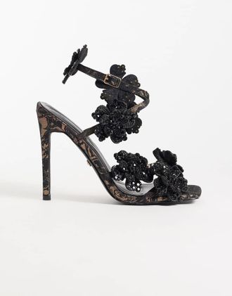 Azalea Wang Azalea Wang Anastasia sandali con tacco con fiori decorati in bronzo-Marrone