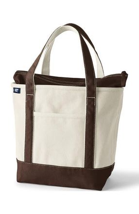 Lands End Zip Top Canvas Tote Bag in Natural/brown Root at Nordstrom, Size Medium