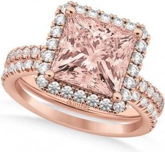 Allurez Morganite & Diamonds Princess-Cut Halo Bridal Set 14K Rose Gold (3.74ct)