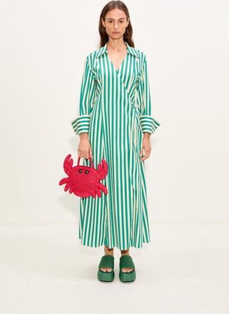 Simon Miller Anya Poplin Wrap Dress in Teal/cream Stripe at Nordstrom, Size X-Small