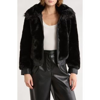 Blank NYC Faux Fur & Faux Leather Crop Jacket in Black Noise at Nordstrom Rack, Size Medium