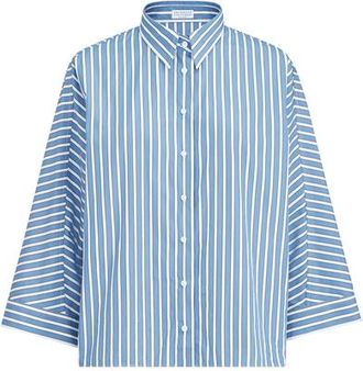 Brunello Cucinelli Striped poplin shirt in Azure at Nordstrom, Size Xx-Small Eu