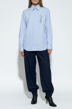 Moschino Striped Pattern Trousers, Womens, Navy Blue