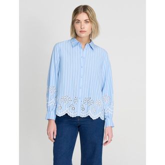 Finery Sydnee Stripe Cotton Shirt in Blue Stripe Emb at Nordstrom, Size 14