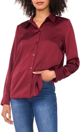 Vince Camuto Satin Long Sleeve Button-Up Shirt in Bloom Plum at Nordstrom Rack, Size X-Small