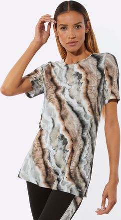 Feel Good Rundhalsshirt FEEL GOOD Longshirt, Damen, Gr. 36/38, schwarz, camel, bedruckt, 95% Viskose, 5% Elasthan, bedruckt, gemustert, mehrfarbig, Shirts Rundh