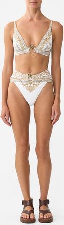 Camilla High Waist Bikini Bottom W Pleat Waist Trim Ottoman Dynasty at Nordstrom, Size X-Large Au