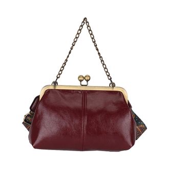 Generic ETOYA Women Retro Crossbody Bag PU Leather Shoulder Bag Kiss Lock Tote Purse Crossbody Purse for Gift, Wine Red