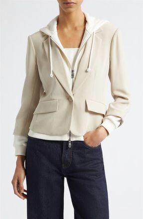 Cinq &agrave; Sept Le Petite Khloe Zip-Up Hoodie Blazer in Khaki/ivory at Nordstrom, Size 10
