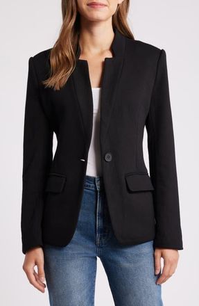 Gibsonlook Inverted Notch Collar Cotton Blend Knit Blazer in Black at Nordstrom, Size X-Large