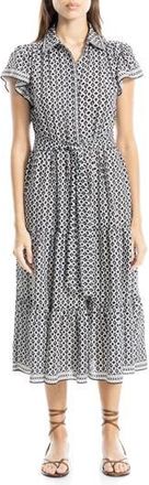 Max Studio Floral Tie Front Shirtdress in Black/cream Shamrock Streamers at Nordstrom Rack, Size X-Small