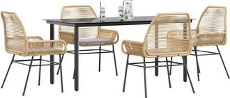 vidaXL Juego De Comedor Jard&iacute;n 5 Piezas Cojines Rat&aacute;n Sint&eacute;tico Marr&oacute;n Vidaxl