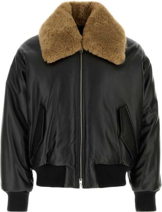 Ami Black Solid Leather Jacket