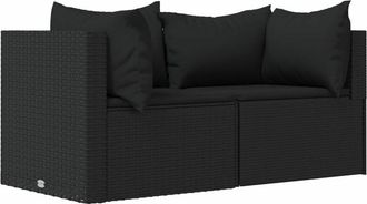 vidaXL Sof&aacute;s De Esquina Jard&iacute;n Con Cojines 2 Uds Rat&aacute;n Sint&eacute;tico Negro Vidaxl