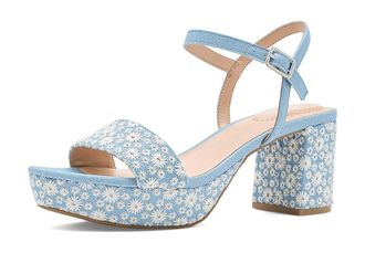 Bandolino Pennie Womens Dress Sandals Light Blue/Cream Daisy Linen : 7.5 M, Faux Leather