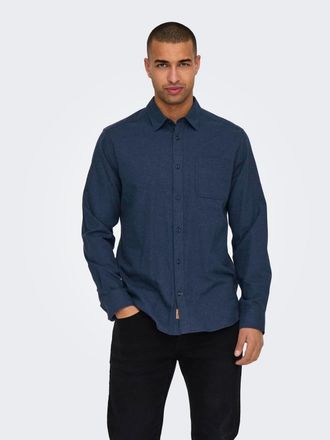 Only & Sons Langarmhemd ONLY & SONS ONSROAD LIFE REG MELANGE LS SHIRT NOOS, Herren, Gr. M, N-Gr, blau (navy blazer), Web, Obermaterial: 100% Baumwolle, unifarben,