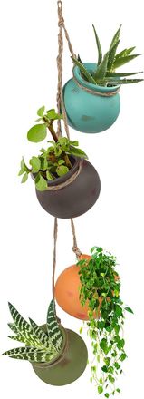 OEM Maceta Colgante De Cer&aacute;mica (juego De 4 Piezas), Maceta Colgante Multicolor Con Cuerda De Yute