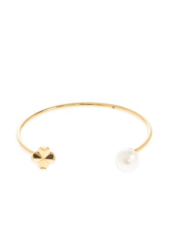 Kate Spade New York clover-motif pearl-embellished bracelet - women - Zirconia/Brass/Resin - One Size - Gold